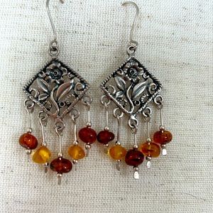 Sterling Silver Amber and Citrine Earrings